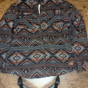 Jachs New York Men's Large Aztec Wool Blend Shirt Coat Sherpa Lined Jacket
